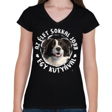 PRINTFASHION Border Collie - Női V-nyakú póló - Fekete