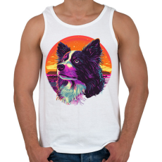 PRINTFASHION Border Collie Synthwave - Férfi atléta - Fehér