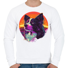 PRINTFASHION Border Collie Synthwave - Férfi pulóver - Fehér férfi pulóver, kardigán