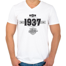 PRINTFASHION born-in-1937-(dark&lightgrey) - Férfi V-nyakú póló - Fehér
