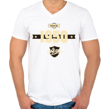 PRINTFASHION born-in-1950-cream-choco - Férfi V-nyakú póló - Fehér férfi póló