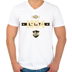 PRINTFASHION born-in-1954-cream-choco - Férfi V-nyakú póló - Fehér