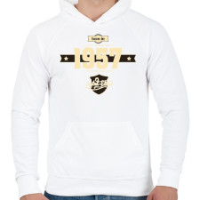 PRINTFASHION born-in-1957-cream-choco - Férfi kapucnis pulóver - Fehér férfi pulóver, kardigán