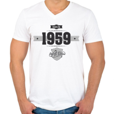 PRINTFASHION born-in-1959-(dark&lightgrey) - Férfi V-nyakú póló - Fehér