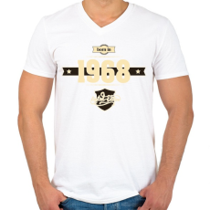 PRINTFASHION born-in-1968-cream-choco - Férfi V-nyakú póló - Fehér