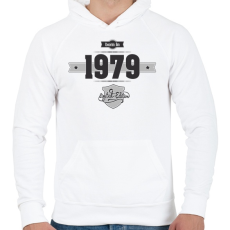 PRINTFASHION born-in-1979-(dark&lightgrey) - Férfi kapucnis pulóver - Fehér