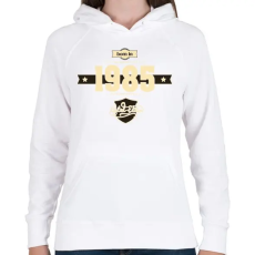 PRINTFASHION born-in-1985-cream-choco - Női kapucnis pulóver - Fehér