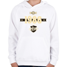 PRINTFASHION born-in-1986-cream-choco - Gyerek kapucnis pulóver - Fehér gyerek pulóver, kardigán