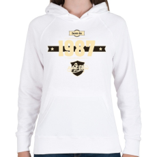 PRINTFASHION born-in-1987-cream-choco - Női kapucnis pulóver - Fehér