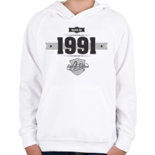 PRINTFASHION born-in-1991-(dark&lightgrey) - Gyerek kapucnis pulóver - Fehér gyerek pulóver, kardigán