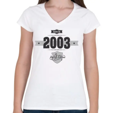 PRINTFASHION born-in-2003-(dark&lightgrey) - Női V-nyakú póló - Fehér