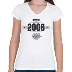 PRINTFASHION born-in-2006-(dark&lightgrey) - Női V-nyakú póló - Fehér