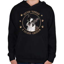 PRINTFASHION Boston terrier - Legjobb barát - Gyerek kapucnis pulóver - Fekete gyerek pulóver, kardigán