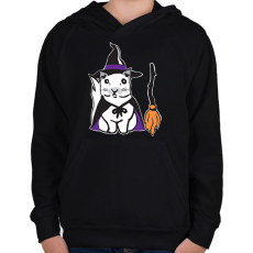 PRINTFASHION boszorkány cica - Gyerek kapucnis pulóver - Fekete