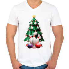 PRINTFASHION Bowling karácsonyfa - Férfi V-nyakú póló - Fehér