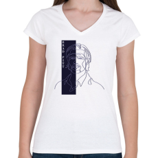 PRINTFASHION Brad Pitt - Vonalas - Női V-nyakú póló - Fehér