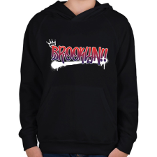 PRINTFASHION Brooklyn graffiti - Gyerek kapucnis pulóver - Fekete gyerek pulóver, kardigán