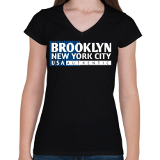 PRINTFASHION Brooklyn  - Női V-nyakú póló - Fekete