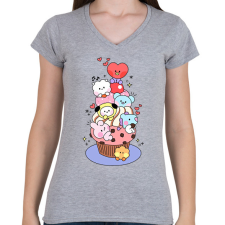 PRINTFASHION BT21 - Női V-nyakú póló - Sport szürke női póló