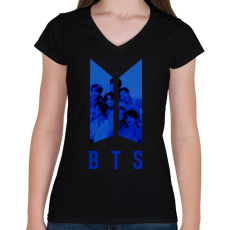 PRINTFASHION bts-kék - Női V-nyakú póló - Fekete