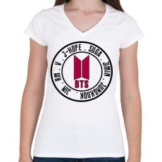 PRINTFASHION BTS music band - Női V-nyakú póló - Fehér