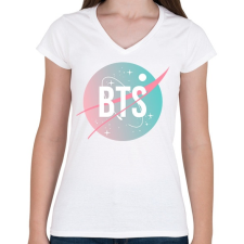 PRINTFASHION BTS NASA - Női V-nyakú póló - Fehér női póló