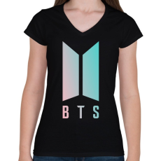 PRINTFASHION BTS - Női V-nyakú póló - Fekete