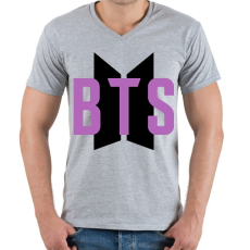 PRINTFASHION BTS - Purple - Férfi V-nyakú póló - Sport szürke