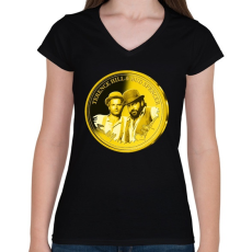 PRINTFASHION Bud Spencer és Terence Hill aranyérme - Női V-nyakú póló - Fekete