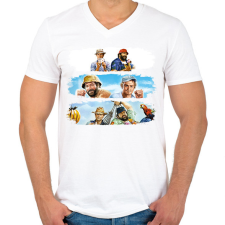 PRINTFASHION Bud Spencer és Terence Hill - Férfi V-nyakú póló - Fehér férfi póló