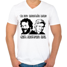 PRINTFASHION Bud Spencer és Terence Hill  ( Mi ez? Hagymás bab?) - Férfi V-nyakú póló - Fehér