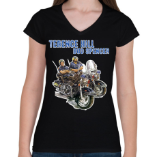 PRINTFASHION Bud Spencer és Terence Hill  - Női V-nyakú póló - Fekete