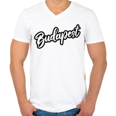 PRINTFASHION Budapest felirat póló - Férfi V-nyakú póló - Fehér