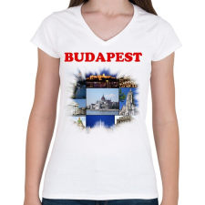 PRINTFASHION Budapest - Női V-nyakú póló - Fehér női póló