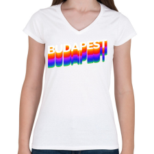 PRINTFASHION Budapest - Női V-nyakú póló - Fehér női póló