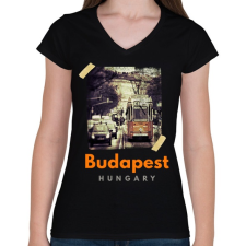 PRINTFASHION BUDAPEST - Női V-nyakú póló - Fekete női póló