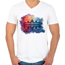 PRINTFASHION budapest parlament01 - Férfi V-nyakú póló - Fehér férfi póló
