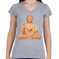 PRINTFASHION Buddha - Női V-nyakú póló - Sport szürke női póló