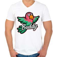 PRINTFASHION Buddy - Férfi V-nyakú póló - Fehér férfi póló