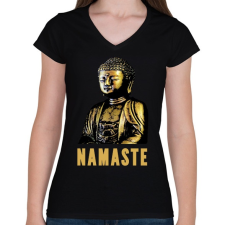 PRINTFASHION BUDHA2 - Női V-nyakú póló - Fekete női póló