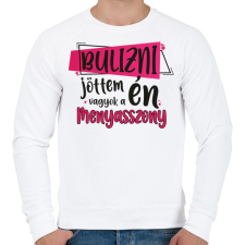 PRINTFASHION Bulizni jöttem én vagyok a menyasszony - Férfi pulóver - Fehér férfi pulóver, kardigán