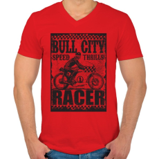 PRINTFASHION Bull city racer - Férfi V-nyakú póló - Piros