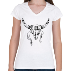 PRINTFASHION bull skull - Női V-nyakú póló - Fehér