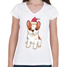 PRINTFASHION Bulldog karácsony - Női V-nyakú póló - Fehér női póló