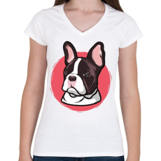 PRINTFASHION Bulldog - Női V-nyakú póló - Fehér