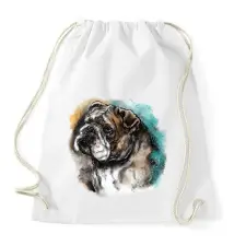 PRINTFASHION bulldog watercolor - Sportzsák, Tornazsák - Fehér tornazsák