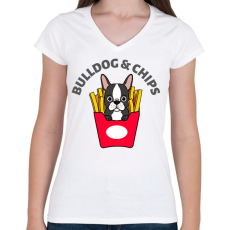 PRINTFASHION BULLDOGCHIPS - Női V-nyakú póló - Fehér