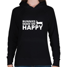 PRINTFASHION Bunnies make me happy - Női kapucnis pulóver - Fekete női pulóver, kardigán