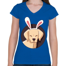 PRINTFASHION Bunnydog - Női V-nyakú póló - Királykék