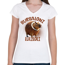 PRINTFASHION Burbaloni Luliloli - Női V-nyakú póló - Fehér női póló